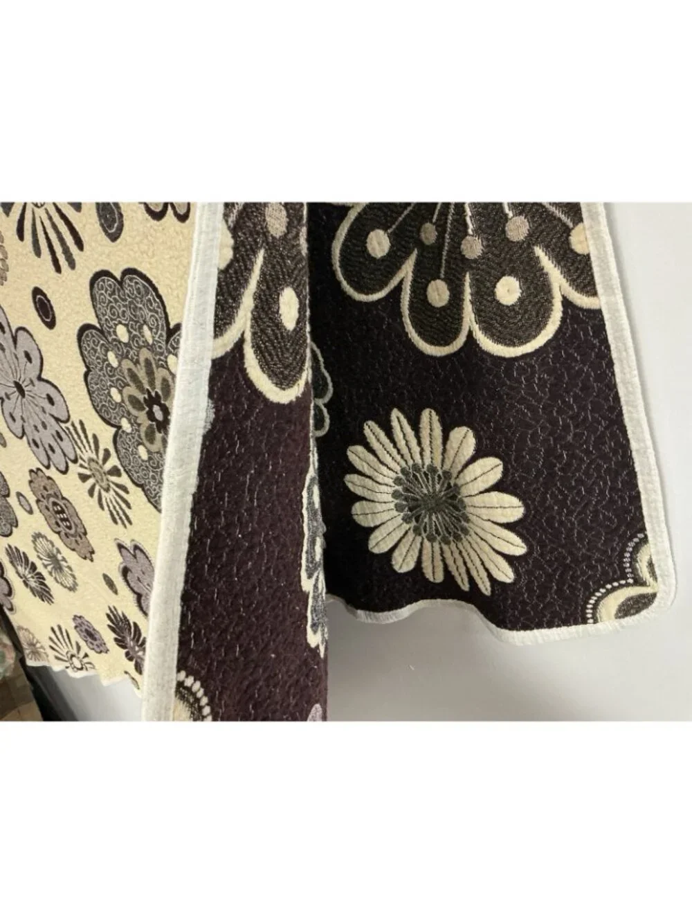 Vintage Quilted Coverlet Retro Floral Brown Ivory MCM Reversible